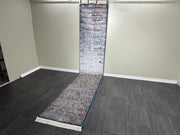 Ft: 2.6 x 13.1 Runner Silk Rug Dark Blue Rug Turkish Carpet Rug For Hallway Bamboo Silk Rug