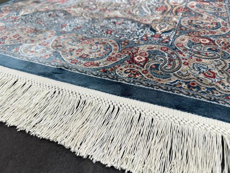 Ft: 2.6 x 13.1 Runner Silk Rug Dark Blue Rug Turkish Carpet Rug For Hallway Bamboo Silk Rug